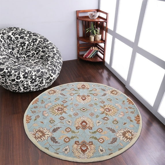 Rugsotic Carpets Hand Tufted Wool Eco-Friendly Area Rugs - 8'x8', Round, Light Blue, Modern Contemporary Design, High Pile Handmade Anti Skid Rugs for Living Room, Bed Room (K00660)