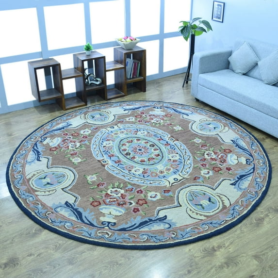 Rugsotic Carpets Hand Tufted Wool Eco-Friendly Area Rugs - 8'x8', Round, Light Brown, Modern Contemporary Design, High Pile Handmade Anti Skid Rugs for Living Room, Bed Room (K00S05)