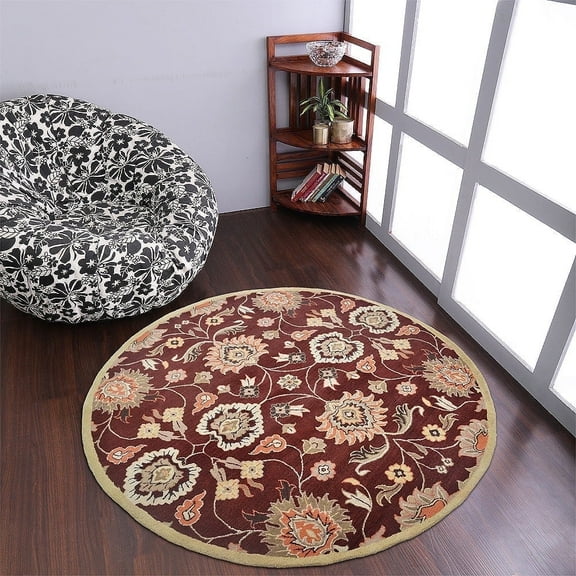 Rugsotic Carpets Hand Tufted Wool Eco-Friendly Area Rugs - 8'x8', Round, Maroon, Modern Contemporary Design, High Pile Handmade Anti Skid Rugs for Living Room, Bed Room (K00712)