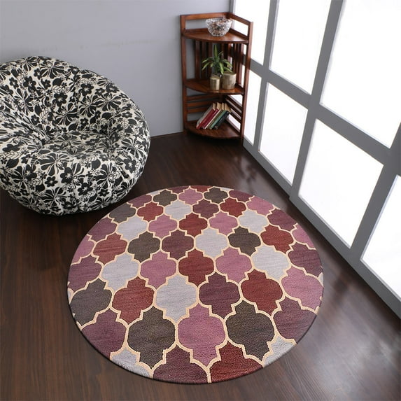 Rugsotic Carpets Hand Tufted Wool Eco-Friendly Area Rugs - 8'x8', Round, Multicolor, Modern Contemporary Design, High Pile Handmade Anti Skid Rugs for Living Room, Bed Room (K00238)