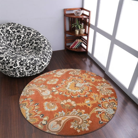 Rugsotic Carpets Hand Tufted Wool Eco-Friendly Area Rugs - 8'x8', Round, Orange, Modern Contemporary Design, High Pile Handmade Anti Skid Rugs for Living Room, Bed Room (K00151)