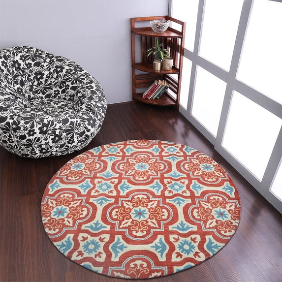 Rugsotic Carpets Hand Tufted Wool Eco-Friendly Area Rugs - 8'x8', Round, Red Beige, Modern Contemporary Design, High Pile Handmade Anti Skid Rugs for Living Room, Bed Room (K00230)