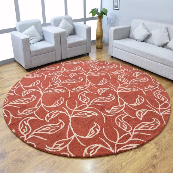 Rugsotic Carpets Hand Tufted Wool Eco-Friendly 8'x8' Area Rugs Round Red Beige Floral Modern High Pile Thick Handmade Anti Skid Indoor Rug for Living Room, Bedroom K00726
