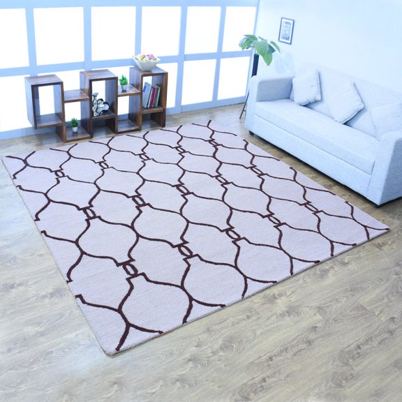 Rugsotic Carpets Hand Tufted Wool Eco-Friendly 8'x8' Area Rugs Square Beige Brown Geometric Modern High Pile Thick Handmade Anti Skid Indoor Rug for Living Room, Bedroom K01004