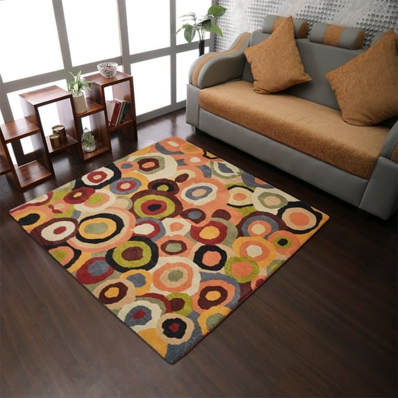 Rugsotic Carpets Luxury Hand Tufted Wool Area Rug, 8'x8', Square, Multicolor, Modern Design, High Pile, Durable