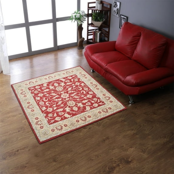 Rugsotic Carpets Hand Tufted Wool Eco-Friendly Area Rugs - 8'x8', Square, Red Gold, Modern Contemporary Design, High Pile Handmade Anti Skid Rugs for Living Room, Bed Room (K00531)