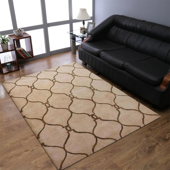 Rugsotic Carpets Hand Tufted Wool Eco-Friendly Area Rugs - 9'x12', Rectangle, Light Gold Brown, Modern Contemporary Design, High Pile Handmade Anti Skid Rugs for Living Room (K01004)