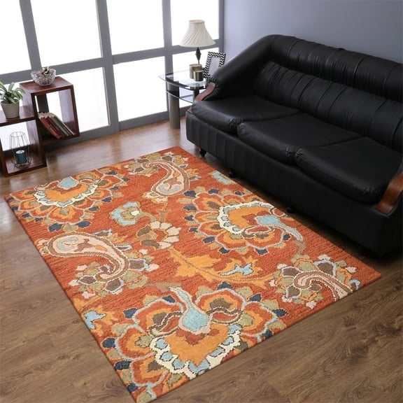 Rugsotic Carpets Hand Tufted Wool Eco-Friendly Area Rugs - 9'x12', Rectangle, Rust, Modern Contemporary Design, High Pile Handmade Anti Skid Rugs for Living Room, Bed Room (K00151)