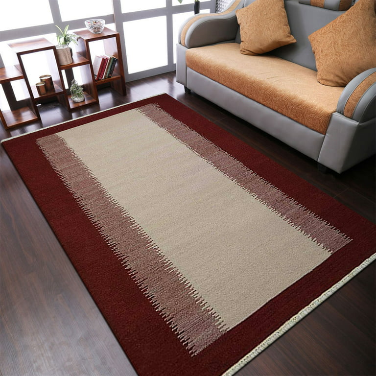 Rugsotic Carpets Hand Woven Flat Weave Kilim, Contemporary Wool Area Rug,  Cream,Wine, 10'x13' 