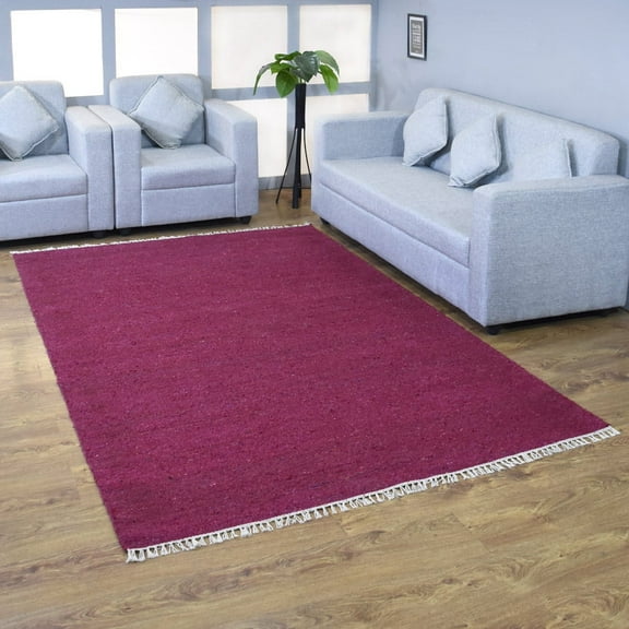 Rugsotic Carpets Hand Woven Flat Weave Kilim Cotton & Polyester Eco-Friendly Area Rugs - 3'X5', Rectangle, Pink, Plain Solid Design, Low Pile Handmade Area Rugs For Living Room, Bed Room (Dcp111)