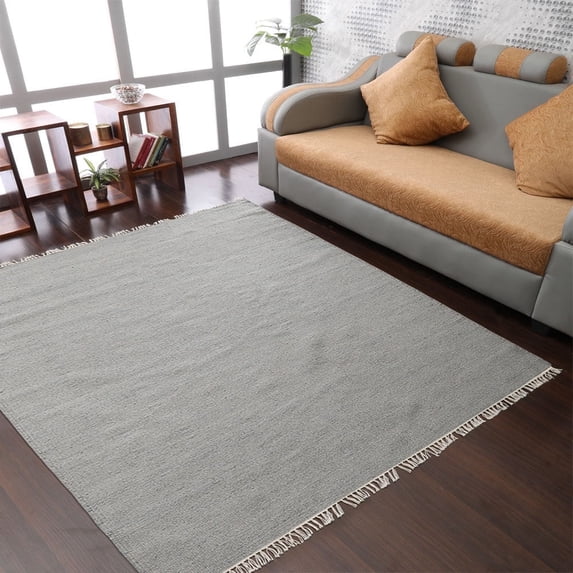 Rugsotic Carpets Eco-Friendly Woven Hand Woven Kilim Flat Weave Silver Solid Area Rug, 10'x10' Square, Antimicrobial