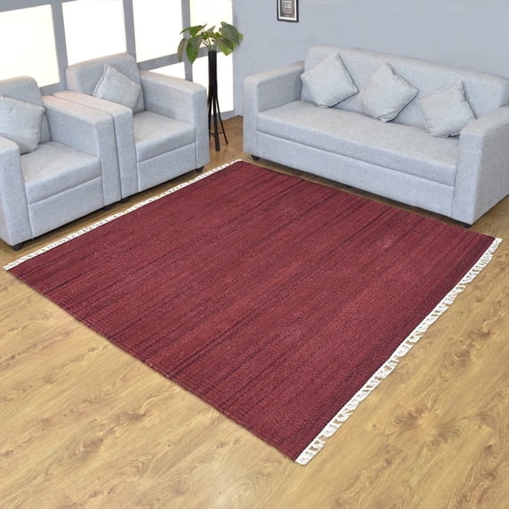 Rugsotic Carpets Eco-Friendly Woven Hand Woven Kilim Flat Weave Dark Red Solid Area Rug, 10'x10' Square, Antimicrobial