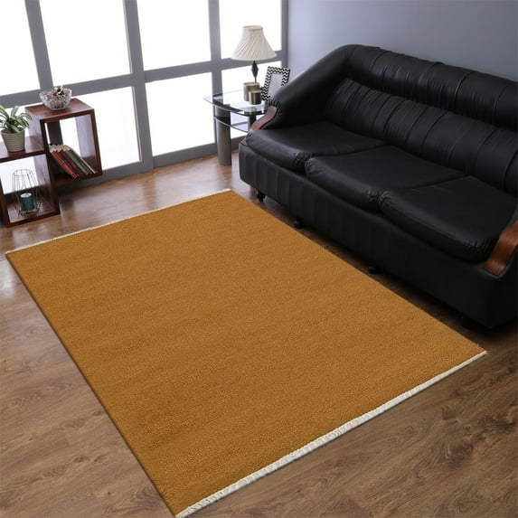 Rugsotic Carpets Eco-Friendly Woven Hand Woven Kilim Flat Weave Gold Solid Area Rug, 10'x13' Rectangle, Antimicrobial