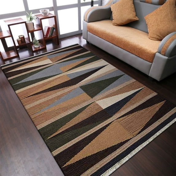 Rugsotic Carpets Eco-Friendly Woven Hand Woven Kilim Flat Weave Multicolor Contemporary Area Rug, 10'x16' Rectangle, Antimicrobial
