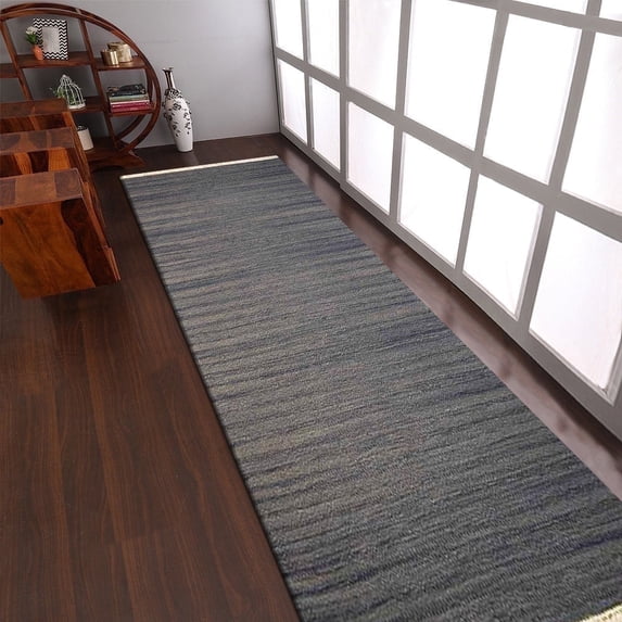 Rugsotic Carpets Eco-Friendly Woven Hand Woven Kilim Flat Weave Silver Solid Area Rug, 2'6''x10' Runner, Antimicrobial