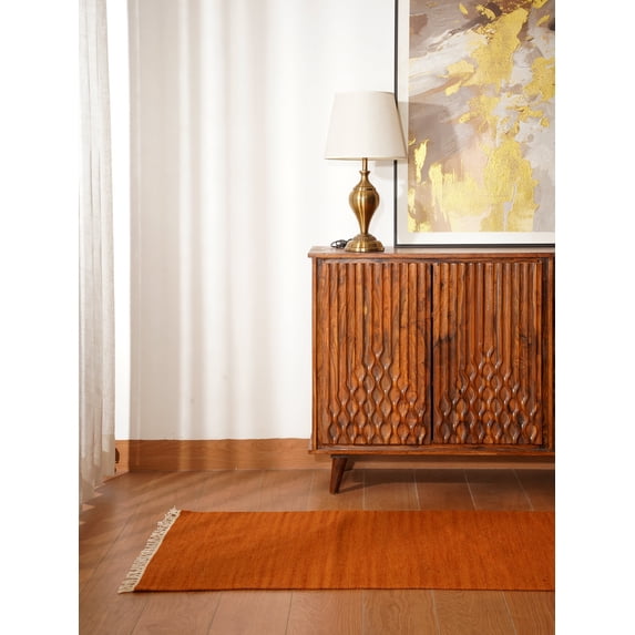 Rugsotic Carpets Hand Woven Flat Weave Kilim Wool Eco-Friendly 2'6''x12' Area Rugs Runner Dark Orange Plain Solid Design Low Pile Indoor Handmade Rug for Living Room, Bedroom D00111