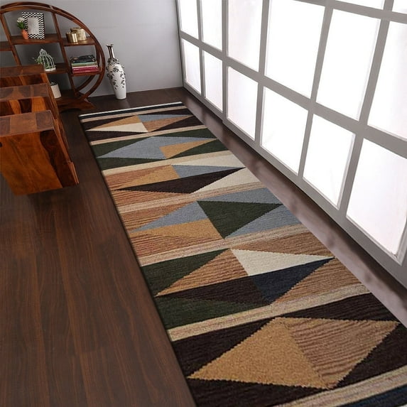 Rugsotic Carpets Handmade Rugs Hand Woven Kilim Runner 2'6''x12' Multicolor Wool for Indoor Use