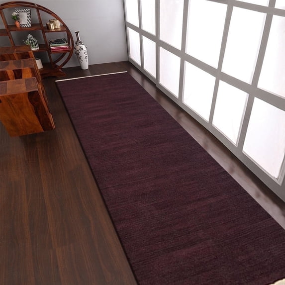 Rugsotic Carpets Eco-Friendly Woven Hand Woven Kilim Flat Weave Plum Solid Area Rug, 2'6''x12' Runner, Antimicrobial