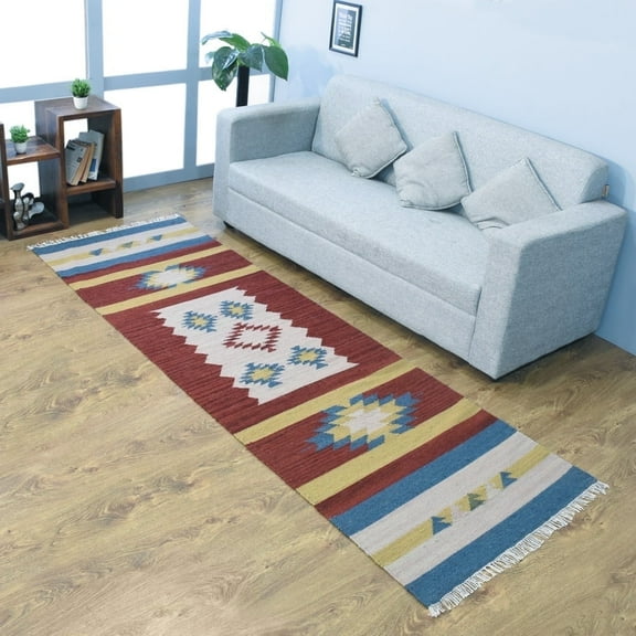 Rugsotic Carpets Handmade Rugs Hand Woven Kilim Runner 2'6''x6' Multicolor Wool for Indoor Use
