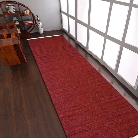 Rugsotic Carpets Eco-Friendly Woven Hand Woven Kilim Flat Weave Burgundy Solid Area Rug, 2'6''x8' Runner, Antimicrobial