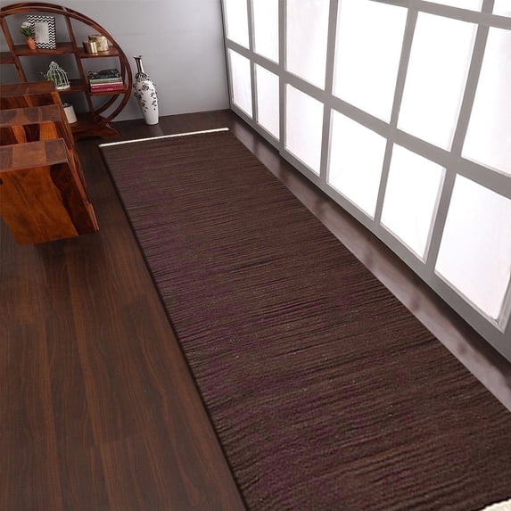 Rugsotic Carpets Eco-Friendly Woven Hand Woven Kilim Flat Weave Dark Brown Solid Area Rug, 2'6''x8' Runner, Antimicrobial