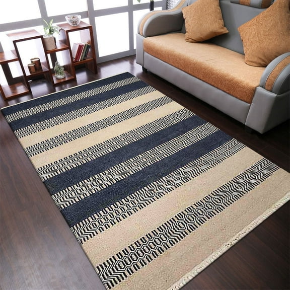 Rugsotic Carpets Handmade Rugs Hand Woven Kilim Rectangle 3'x5' Aqua Cream Wool for Indoor Use