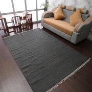 Rugsotic Carpets Eco-Friendly Woven Hand Woven Kilim Flat Weave Charcoal Solid Area Rug, 3x5 Rectangle, Antimicrobial