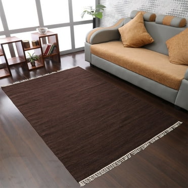 Rugsotic Carpets Handmade Rugs Hand Woven Kilim Rectangle 3'x5' Dark Brown Wool for Indoor Use