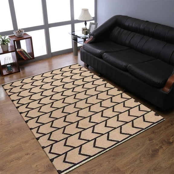 Rugsotic Carpets Handmade Rugs Hand Woven Kilim Rectangle 4'x6' Cream Charcoal Wool for Indoor Use