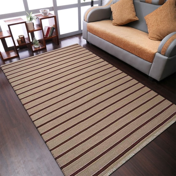 Rugsotic Carpets Hand Woven Flat Weave Kilim Wool Eco-Friendly 4'x6' Area Rugs Rectangle Cream Red Contemporary Modern Design Low Pile Indoor Handmade Rug for Living Room, Bedroom D00118