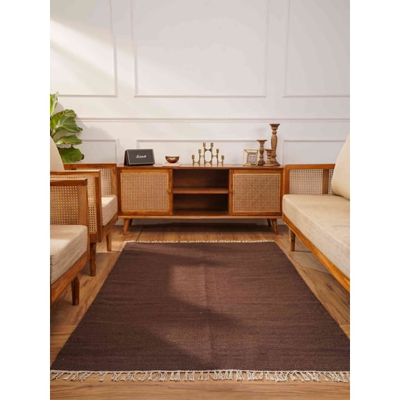 Rugsotic Carpets Handmade Rugs Hand Woven Kilim Rectangle 4'x6' Dark Brown Wool for Indoor Use
