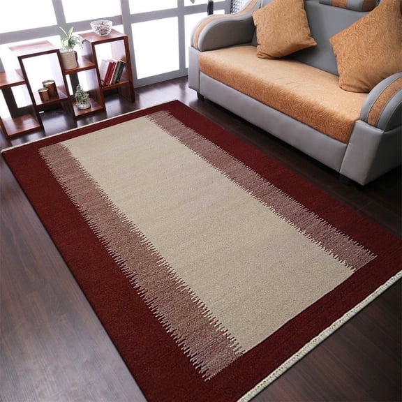 RUGSOTIC Carpets 5'x8' Rectangle Hand Woven Flat Weave Kilim Wool Handmade Cream Wine Contemporary Area Rugs for Living Room Bedroom D00123