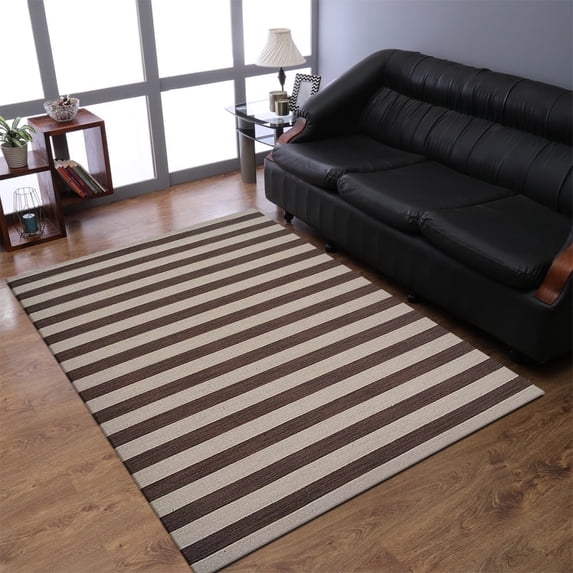 Rugsotic Carpets Eco-Friendly Woven Hand Woven Kilim Flat Weave Cream Brown Contemporary Area Rug, 6'7''x9'10'' Rectangle, Antimicrobial
