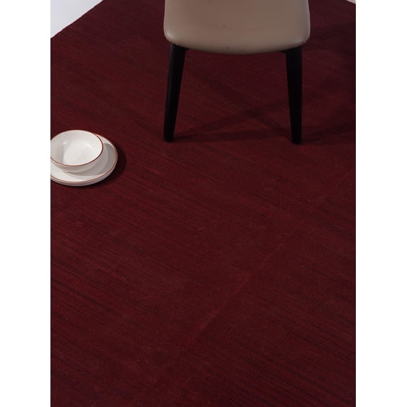 Rugsotic Carpets Eco-Friendly Woven Hand Woven Kilim Flat Weave Burgundy Solid Area Rug, 6'x6' Square, Antimicrobial