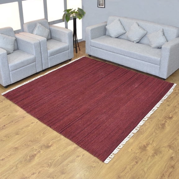 Rugsotic Carpets Eco-Friendly Woven Hand Woven Kilim Flat Weave Dark Red Solid Area Rug, 6'x6' Square, Antimicrobial