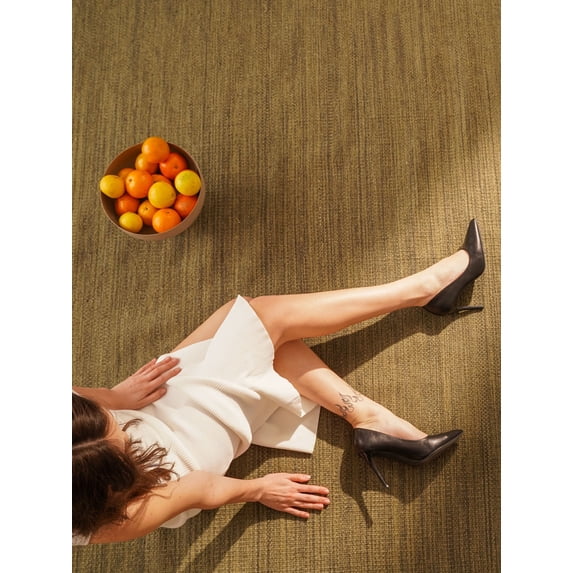 Rugsotic Carpets Eco-Friendly Woven Hand Woven Kilim Flat Weave Olive Solid Area Rug, 6'x6' Square, Antimicrobial