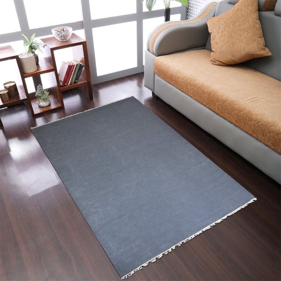 Rugsotic Carpets Eco-Friendly Woven Hand Woven Kilim Flat Weave Light Charcoal Solid Area Rug, 6'x9' Rectangle, Antimicrobial