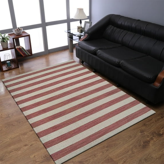 Rugsotic Carpets Eco-Friendly Woven Hand Woven Kilim Flat Weave Cream Pink Contemporary Area Rug, 8'x10' Rectangle, Antimicrobial
