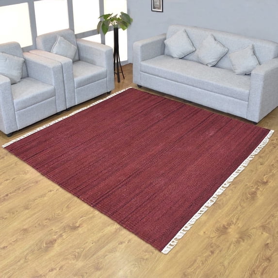 Rugsotic Carpets Eco-Friendly Woven Hand Woven Kilim Flat Weave Dark Red Solid Area Rug, 8'x8' Square, Antimicrobial