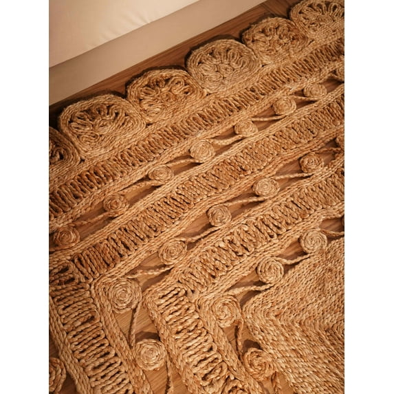 Rugsotic Carpets Hand Woven Jute 4'x6' Area Rug Oriental Beige J00072