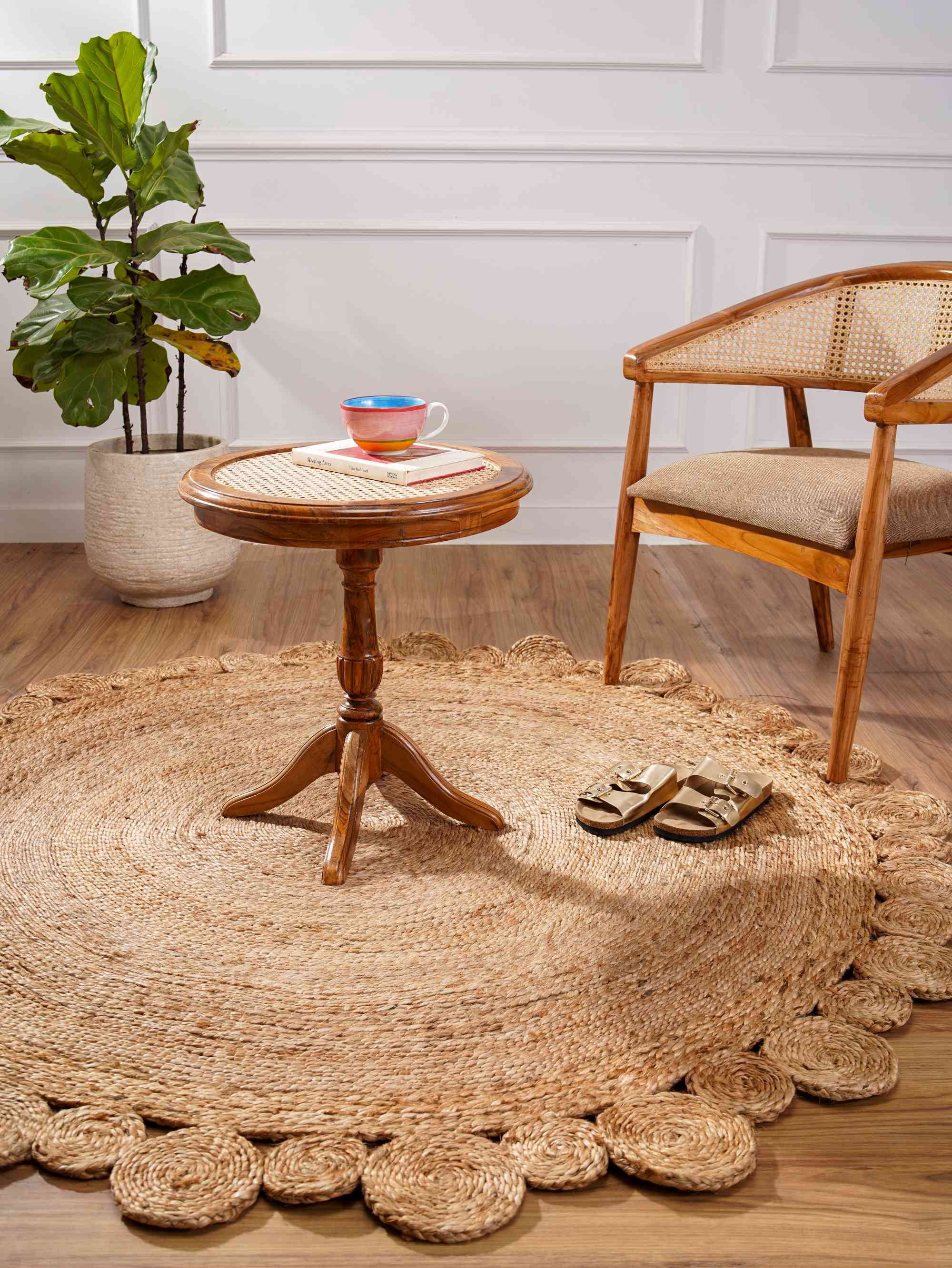 Rugsotic Carpets Hand Woven Jute 6'x6' Round Area Rug Oriental Beige J00001