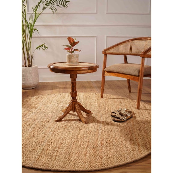 Rugsotic Carpets Hand Woven Jute 6'x6' Round Area Rug Solid Light Brown J00008