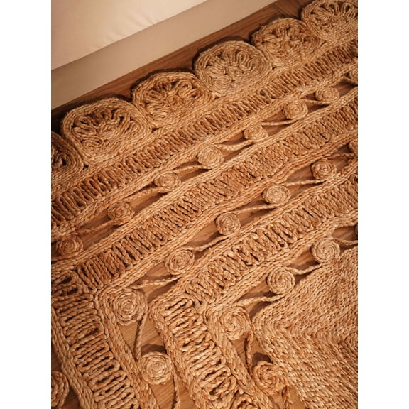 Rugsotic Carpets Hand Woven Jute Eco-Friendly 8'x10' Area Rugs Rectangle Beige Oriental High Pile Natural Fiber Outdoor Indoor Handmade Rug for Living Room, Bedroom J00072