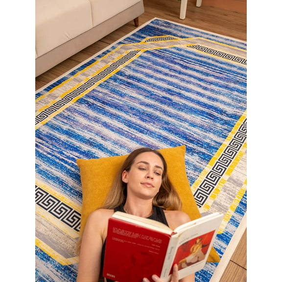 Rugsotic Carpets Hand Woven Printed Cotton & Polyester 5'x8' Area Rug Oriental Multicolor WP0002