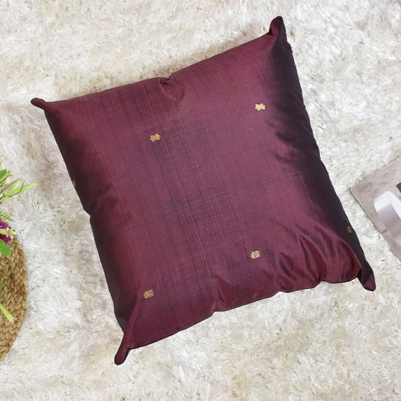 Rugsotic Carpets, Handmade Eco-Friendly 16''x16'' Decorative Cushion Covers Solid Silk Burgundy Indoor Pack of 2