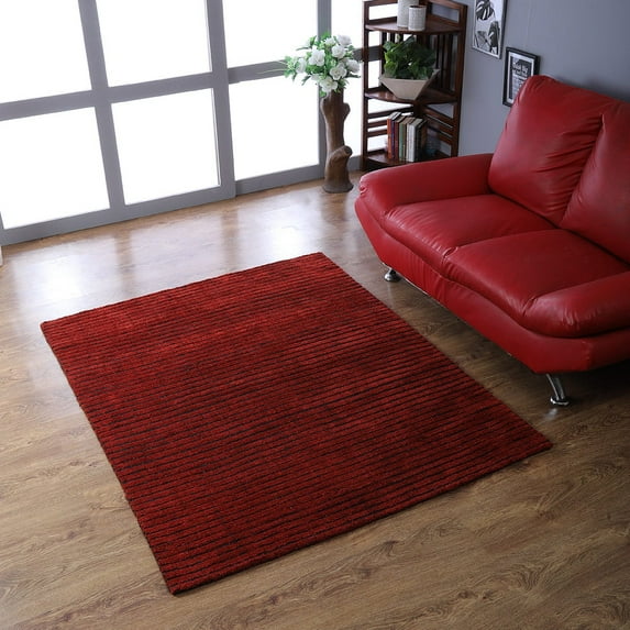 Rugsotic Carpets Handmade Rugs Hand Knotted Loom Rectangle 6'x9' Red Black Silk for Indoor Use