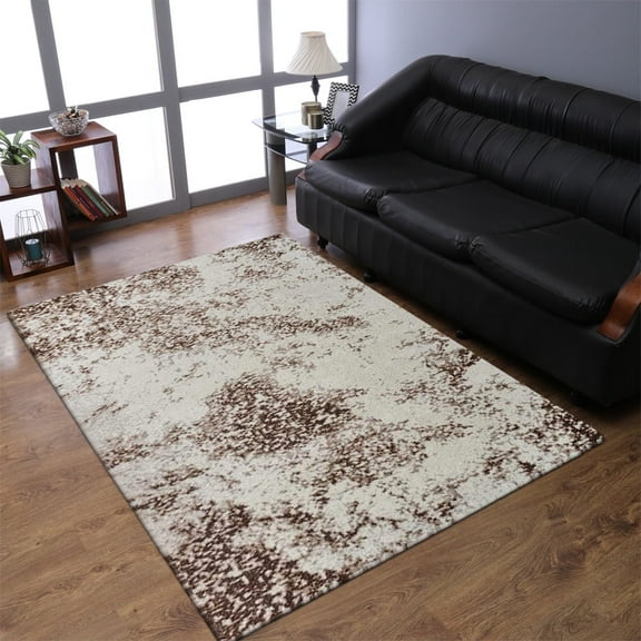 Rugsotic Carpets Machine Made Heatset Polypropylene Area Rugs - 4'4''X6'4'', Rectangle Shape, Cream Color, Abstract Modern Design, High Pile Machine Made Area Rugs For Living Room, Bed Room (M00021)