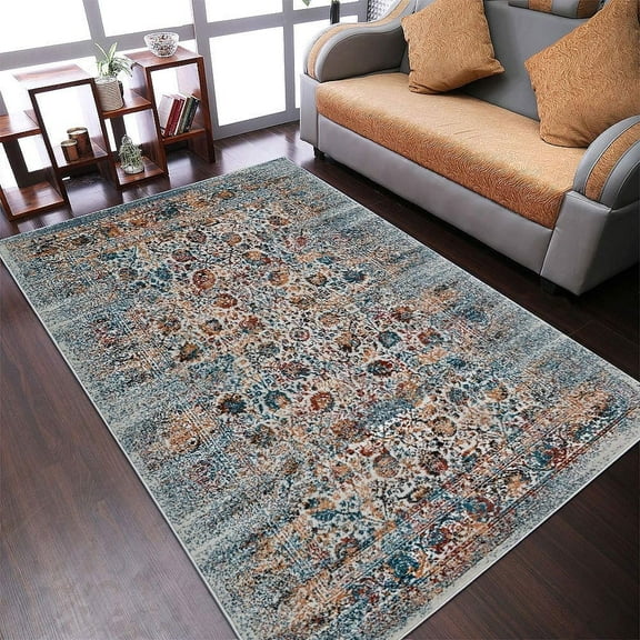Rugsotic Carpets Machine Made Heatset Polypropylene Area Rugs - 4'X6', Rectangle, Ivory, Classic Oriental Traditional , High Pile Machine Made Area Rugs For Living Room, Bed Room (M00054)