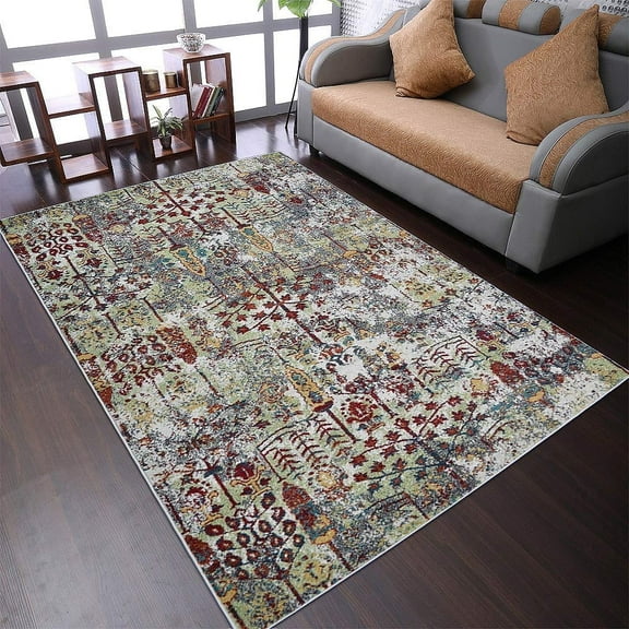 Rugsotic Carpets Machine Made Heatset Polypropylene Area Rugs - 4'X6', Rectangle Shape, Multicolor Color, Contemporary Modern Design, High Pile Machine Made Area Rugs For Living Room (M00047)
