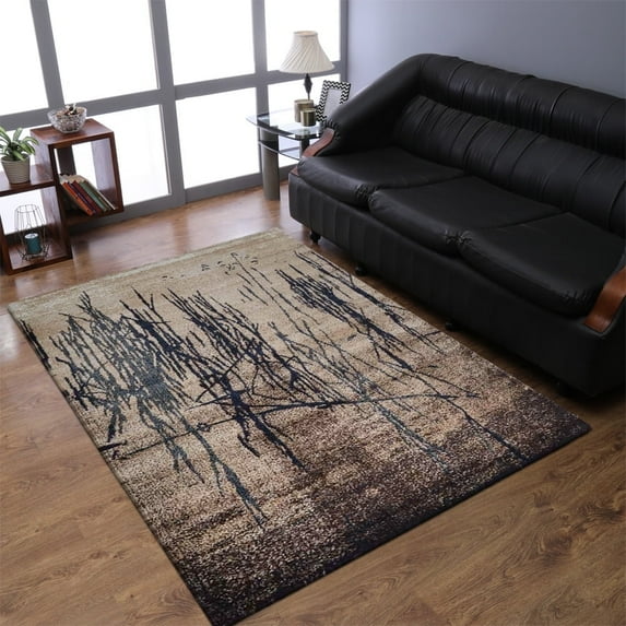 Rugsotic Carpets Machine Made Heatset Polypropylene Area Rugs - 5'X8', Rectangle Shape, Beige Color, Abstract Modern Design, High Pile Machine Made Area Rugs For Living Room, Bed Room (M00007)